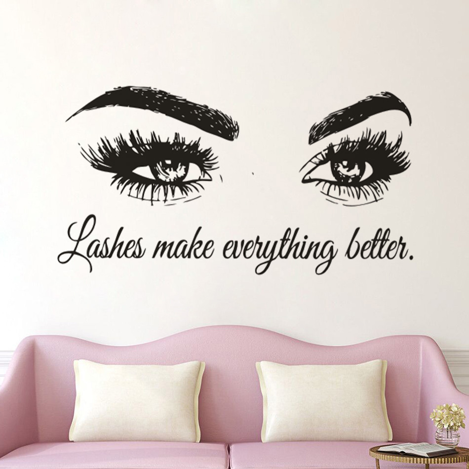 Beauty Of Makeup Quotes - Eyelashes Vinyl Wall Decal Beauty Salon