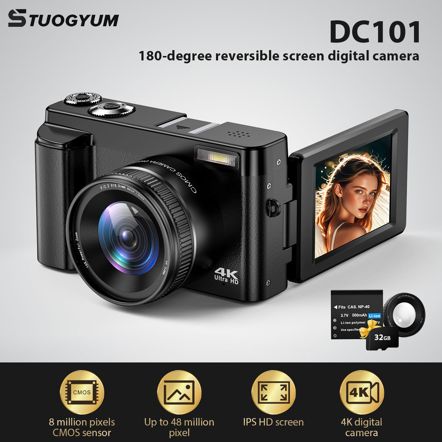 STUOGYUM 4K Vlogging Camera,48 - Beauty Makeup Camera recension och pris